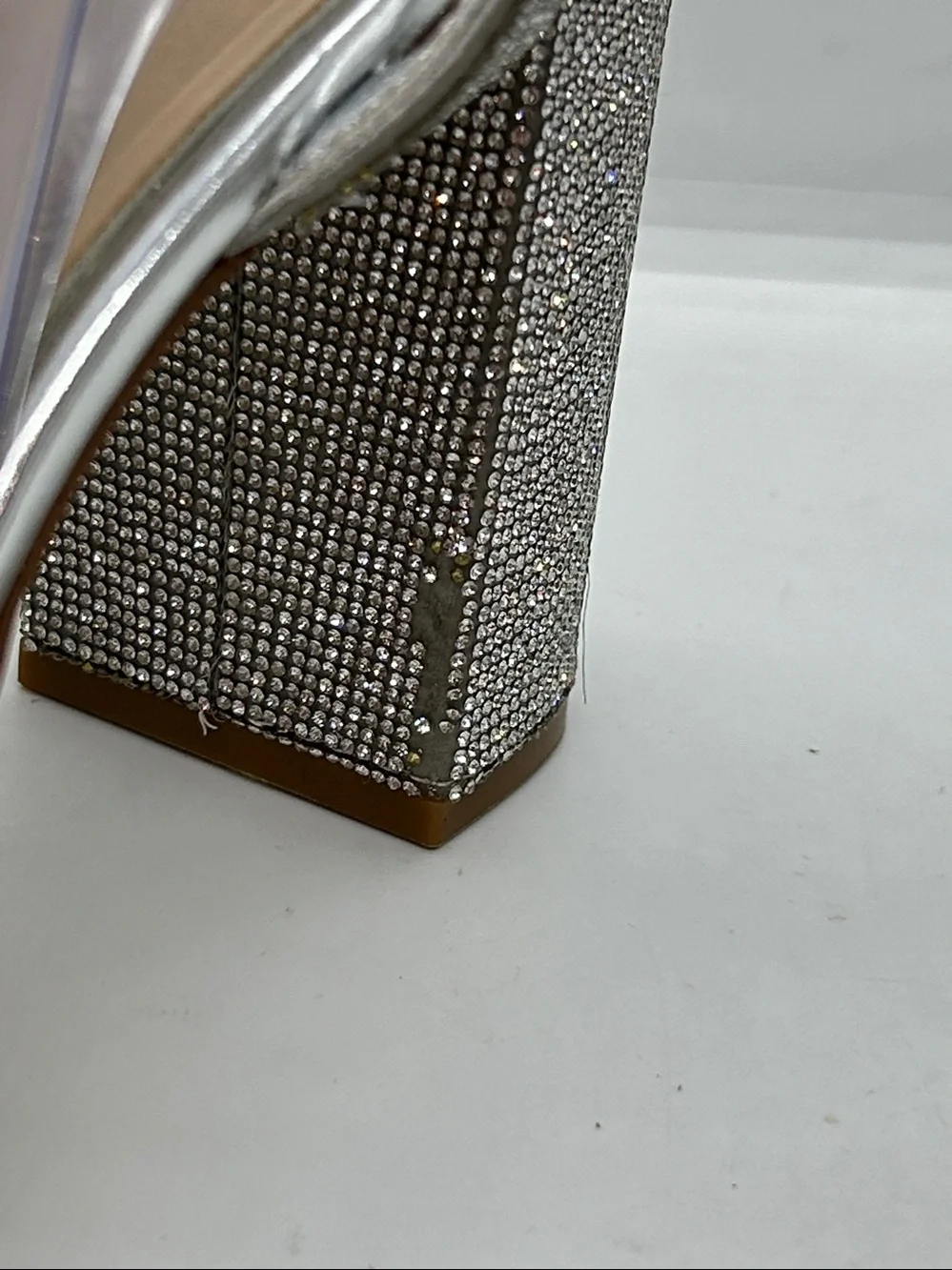 Shimmery Silver Heels Size 10 Womens Ankle Strap.